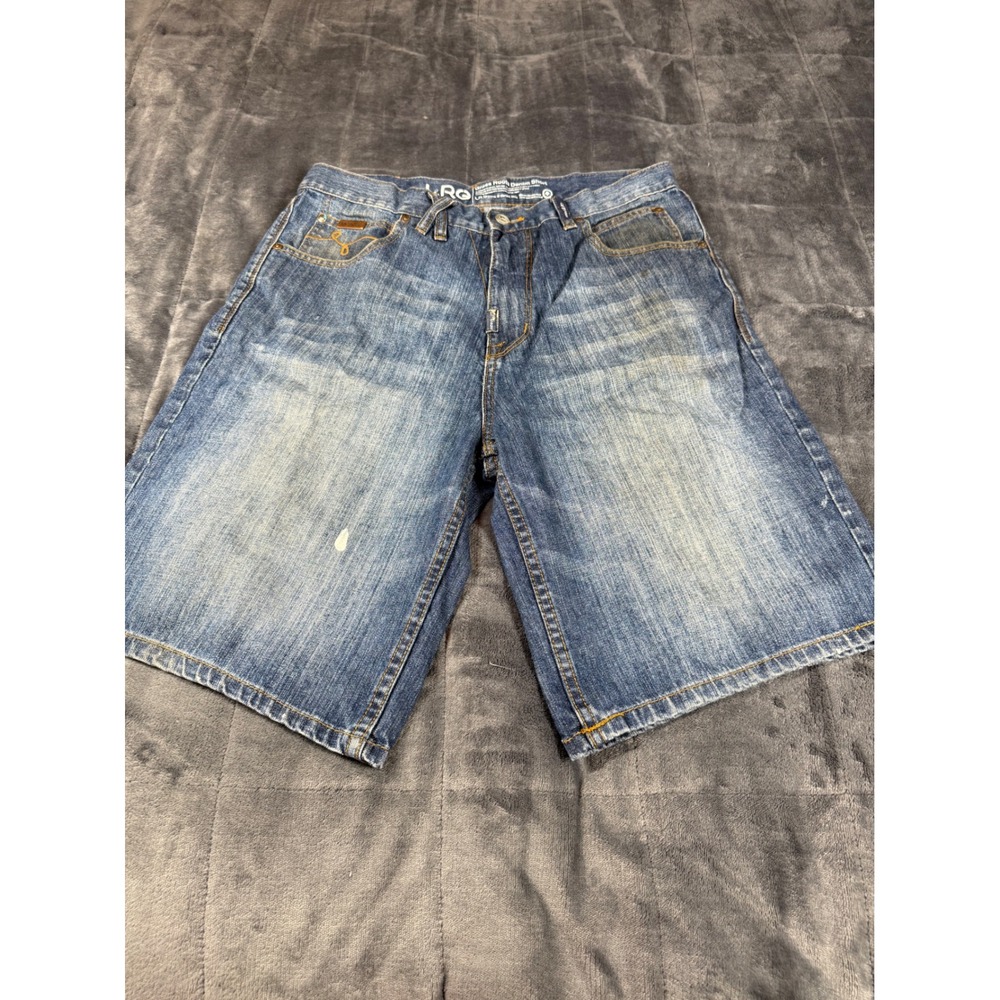 LRG Grass Roots Denim Shorts Mens Size 32‎ Blue Jean Distressed Casual thrash